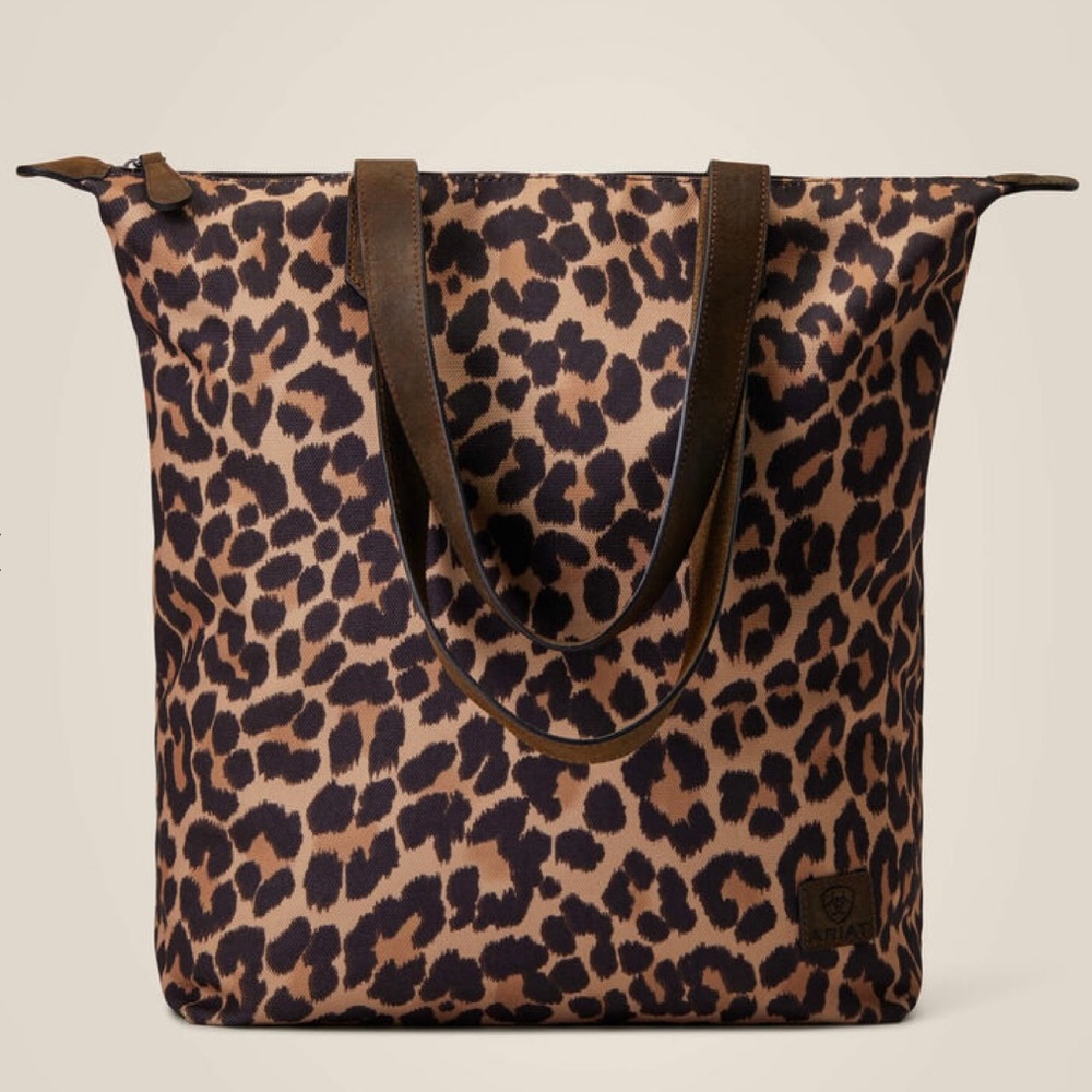 Ariat Zippered Leopard Print Tall Tote Bag
